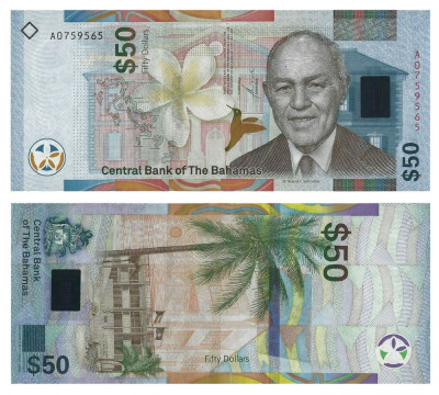 BAHAMAS █ bancnota █ 50 Dollars █ 2019 █ P-81 █ UNC █ necirculata foto