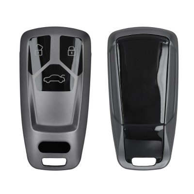 Husa Cheie Auto Kwmobile pentru Audi 3 Butoane - Smart Key, Gri/Negru, Silicon, KWM000010WM002C foto