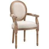 HOMCOM Scaun de Sufragerie cu Brațe, Scaune &icirc;n Stil Clasic cu Tapițerie din Material Textil, 56x54x96 cm, Alb Crem | Aosom Romania
