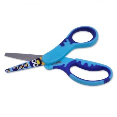 Foarfecă Copii, Model Pinguini, V&acirc;rf Rotunjit, M&acirc;ner Moale, Albastru, 13cm