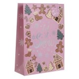 Sacosa cadou de Craciun, Roz, cu Model Om de Turta Dulce, 30x12x42cm, CMCLASS
