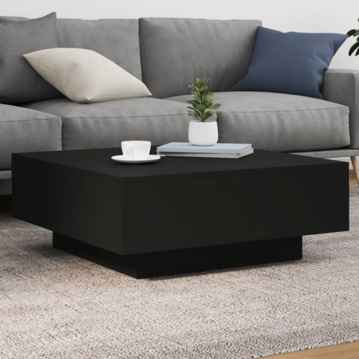 Măsuță de cafea cu lumini LED, negru, 80x80x31 cm