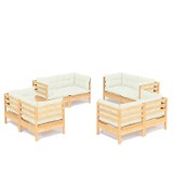 Cumpara ieftin Set mobilier de gradina cu perne, 8 piese, crem, lemn de pin