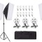 Kit de 3 softboxuri, soclu de 4 becuri, 3 trepiezi reglabili 200 cm, 12 becuri de 45W, geanta de transport inclusa