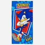 Prosop de plaja din bumbac, Albastru cu model Sonic, 140x70 cm, CMCLASS
