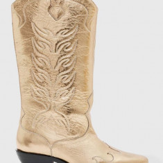 AllSaints cizme de piele Dolly Boot femei, culoarea auriu, cu toc drept, WF763Z