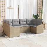 Cumpara ieftin Set de canapele de grădină , 6 piese, bej, din rattan sintetic, cu perne.
