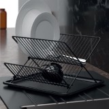 Uscător Vase, Model Pliabil, Metal, Culoare Negru, Dimensiuni 36x30x21cm, Capacitate 18 Farfurii, Oem
