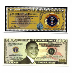 USA/SUA Bancnota Fantasy OBAMA - cu certificat foto