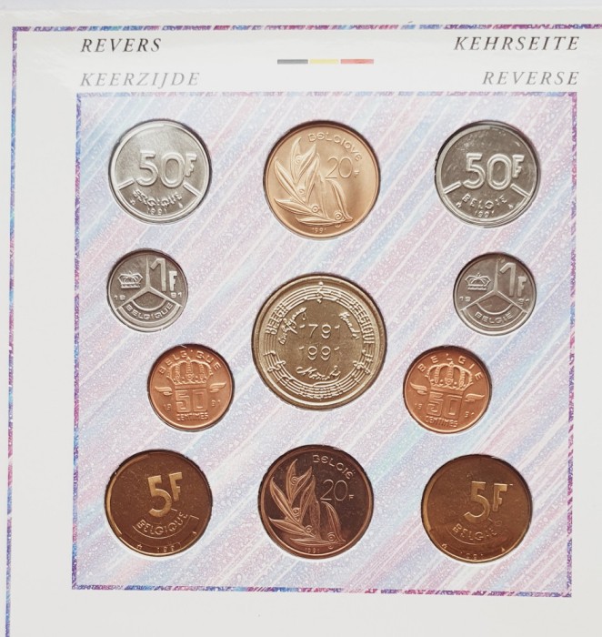 M01 Belgia set monetarie 10 monede 1991 50 centimes 1, 5, 20, 50 Francs