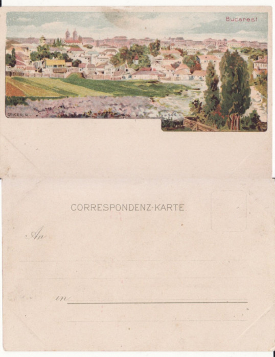 Salutari din Bucuresti - Vedere generala- litografie 1900