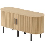 HOMCOM Comodă TV 106 cm, pentru televizoare de 127 cm, 2 uși tambur culisante, 4 compartimente, rafturi reglabile, stejar | Aosom Romania