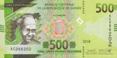 GUINEA █ bancnota █ 500 Francs █ 2018 █ UNC █ necirculata foto