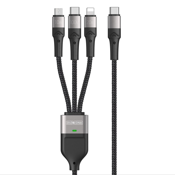 Cablu de date 3 in 1, usb-c la tipe-c, lightning, micro-usb, 100w, 1.3m, duzzona, grey
