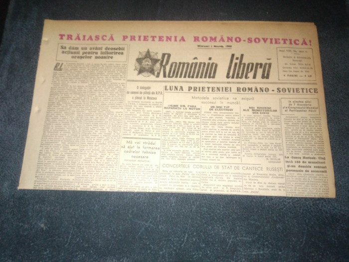 ZIARUL ROMANIA LIBERA 1 NOIEMBRIE 1950