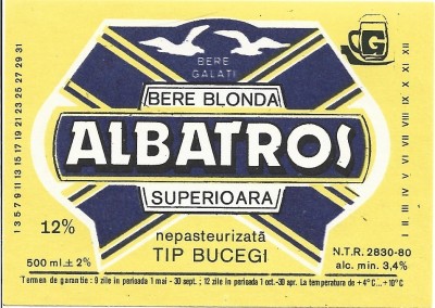 NI414 Etichetă bere blondă superioară nepasteurizată tip Bucegi, Albatros, Bere Galați foto