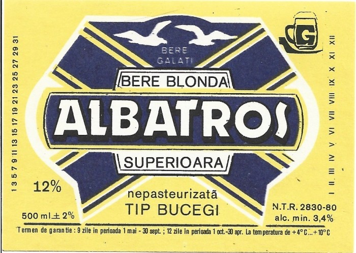 NI414 Etichetă bere blondă superioară nepasteurizată tip Bucegi, Albatros, Bere Galați