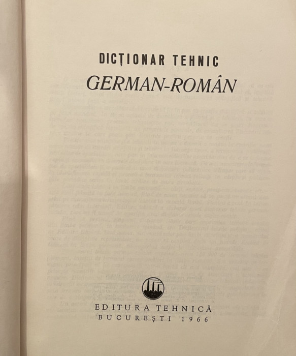 DICTIONAR TEHNIC GERMAN-ROMAN de CONSTANTIN MARIN , GRIGORE LECA , 1966