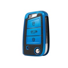 Husa Cheie Auto Briceag Compatibila cu Golf MK7, Tpu, Aspect Piele, Albastru