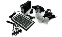 Kit sistem iluminare GD Lite GD8008 cu 3 becuri, panou solar, lanterna 1W LED foto