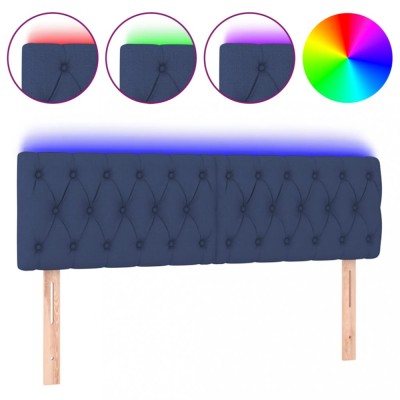 Tablie de pat cu LED, albastru, 144x7x78/88 cm, textil foto