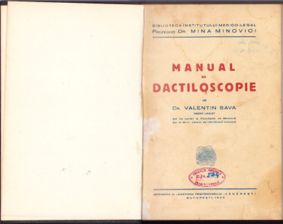 HST 608SP Manual de dactiloscopie de dr. Valentin Sava, 1943 foto