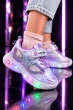 Pantofi sport cu lumini LED, Model Fluture, Piele ecologica, Fete, Mov (Marime