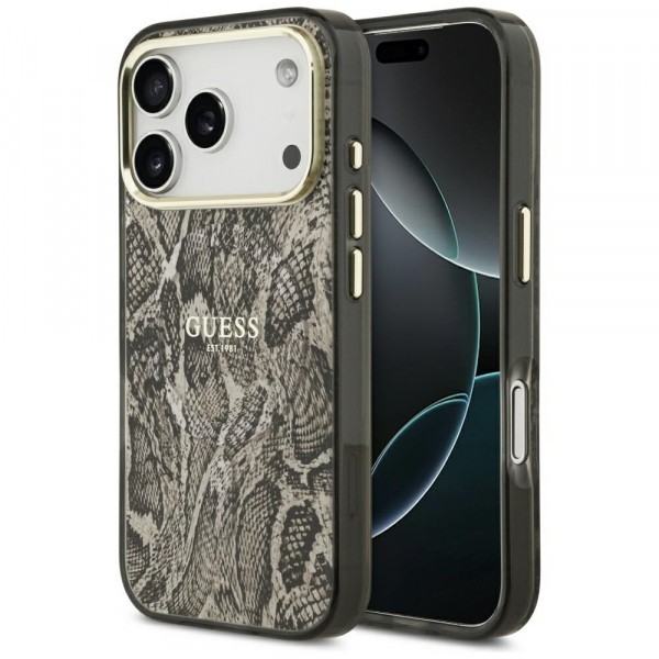 Husa MagSafe pentru Apple iPhone 17 Pro Max, Guess, Python Pattern, Maro