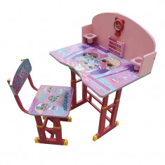 Set birou 70 x 49 x 95 cm si scaunel 29 x 34 x 70 cm, pentru copii, inaltime reglabila, Roz