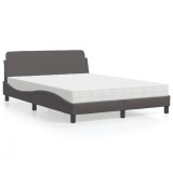 VidaXL Pat cu saltea, gri, 140x190 cm, piele ecologică