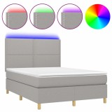 Cumpara ieftin Pat cu arcuri, saltea si LED, gri deschis, 140x200 cm, textil