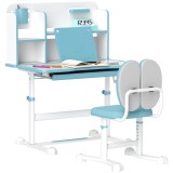 AIYAPLAY Set Birou și Scaun pentru Copii 3-12 Ani Reglabile pe &Icirc;nălțime și Blat &Icirc;nclinabil, 80x55x107.5 cm, Albastru | Aosom Romania