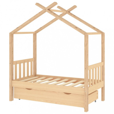 Cadru pat de copii, cu un sertar, 70x140 cm, lemn masiv de pin foto