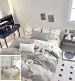 Cumpara ieftin Lenjerie Pat Bumbac 4 Piese Alb Gri 200x230/240x250cm Fara Elastic
