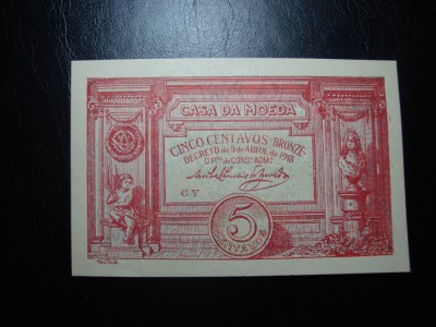 PORTUGALIA 5 CENTAVOS 1918 UNC foto