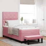vidaXL Pat cu arcuri cu saltea cu headboard Roz 100 x 200 cm Catifea 3344563