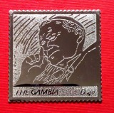 ✅Gambia 2005, Papa Ioan Paul II, timbru din argint/embosat, Mi. 5548/6 Euro,MNH