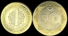 TURCIA : Lot 1 + 5 LIRA / LIRE 2024 , Bimetal , KM NEW , a UNC / UNC