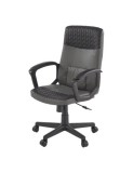 Scaun birou HM Bjorn, piele ecologica, mecanism balans, suport lombar, cotiere tapitate, 90 kg, gri/negru