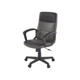 Scaun birou HM Bjorn, piele ecologica, mecanism balans, suport lombar, cotiere tapitate, 90 kg, gri/negru