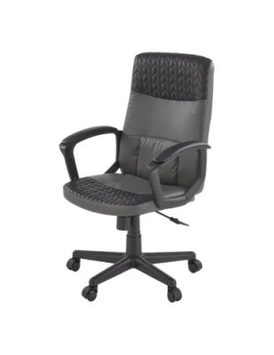 Scaun birou HM Bjorn, piele ecologica, mecanism balans, suport lombar, cotiere tapitate, 90 kg, gri/negru foto