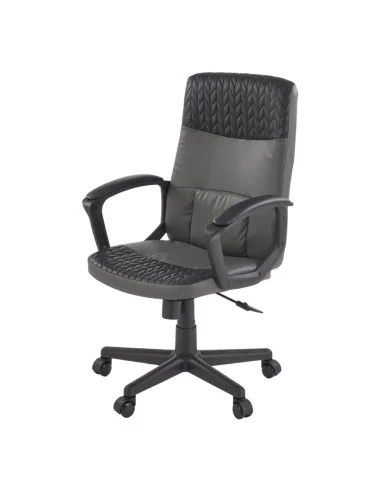 Scaun birou HM Bjorn, piele ecologica, mecanism balans, suport lombar, cotiere tapitate, 90 kg, gri/negru