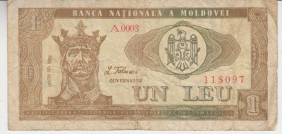 B11 3 - Bancnota foarte veche - Moldova - 1 leu - 1992 foto