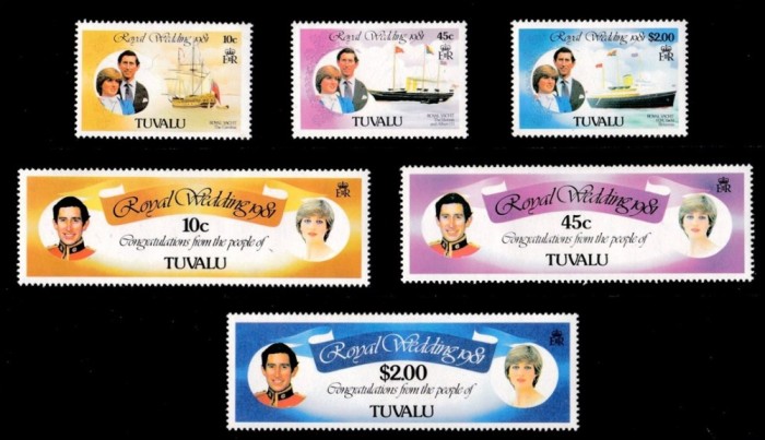 Tuvalu 1981, nunta regala, printul Charles si printesa Diana, MNH