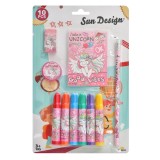 Set de colorat cu carioci si agenda, Sun Design, model Unicorn, 10 buc