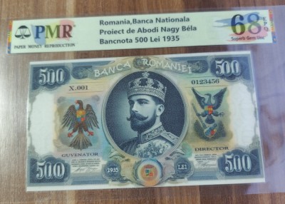 REPRODUCERE pe hartie cu filigran si fire UV proiect bancnota 500 Lei 1935 nr.164 foto