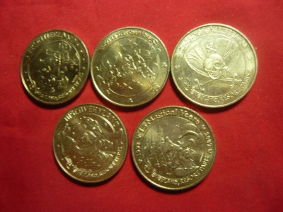 Set 5 Medalii Suvenir Disney Land Paris ,bronz aurit ,d=3,4cm foto