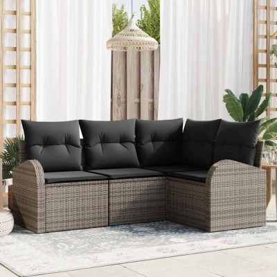 vidaXL Set de canapele pentru grădină cu pernă 4 pcs Gri Rattan poli foto