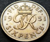 Moneda istorica 6 PENCE - ANGLIA / MAREA BRITANIE, anul 1951 * cod 492 A