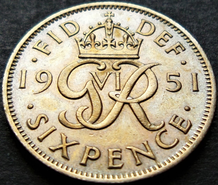Moneda istorica 6 PENCE - ANGLIA / MAREA BRITANIE, anul 1951 * cod 492 A